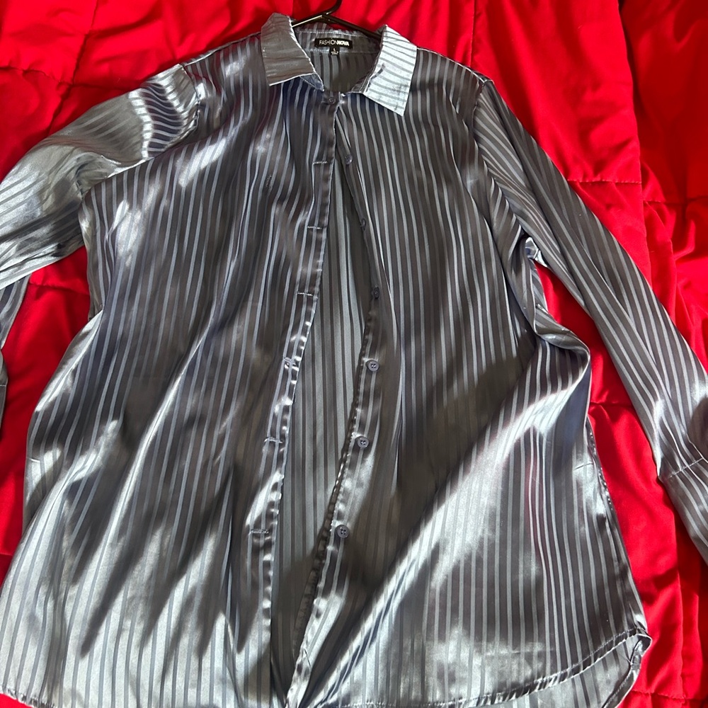 Baby blue satin Button Down Shirt